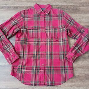 Vintage Lauren Ralph Lauren Red Plaid Shirt Button Front Size Small LRL Preppy